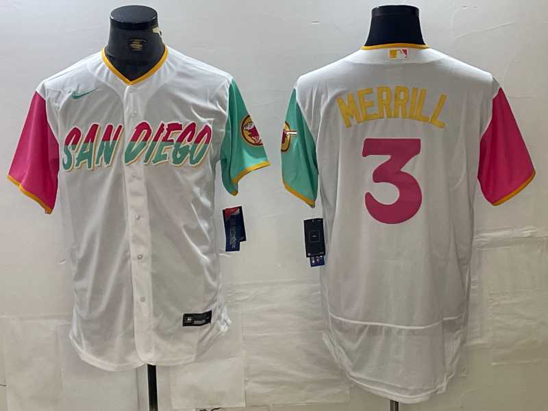 Men%27s San Diego Padres #3 Jackson Merrill White 2024 City Connect Flex Base Stitched Jersey